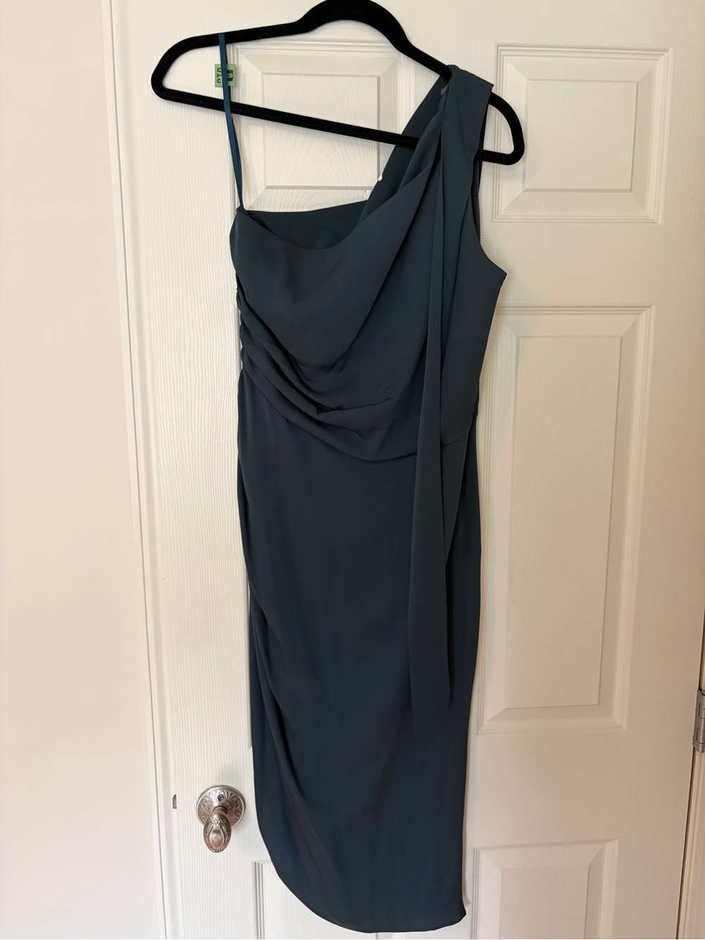 Milly One-Shoulder Draped Evening Dress in Teal